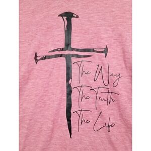Christian Cross Graphic T-Shirt Heather Pink V-Neck The Way Truth Life Mens Med